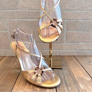 BCBG Paris Gold Jeweled Strappy High Heel Sandal / Size 7.5